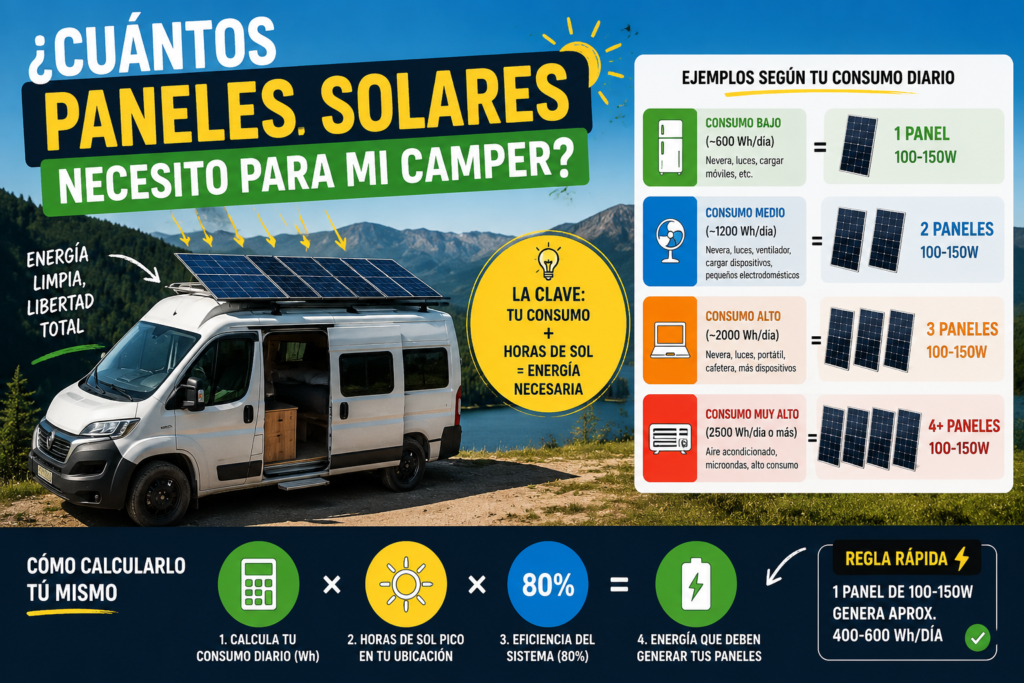 ¿Cuántos paneles solares necesito para mi furgoneta camper?