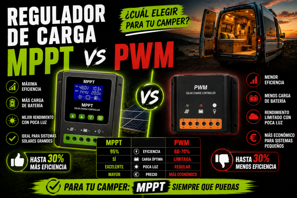 Regulador de carga MPPT vs PWM: cuál elegir para tu camper