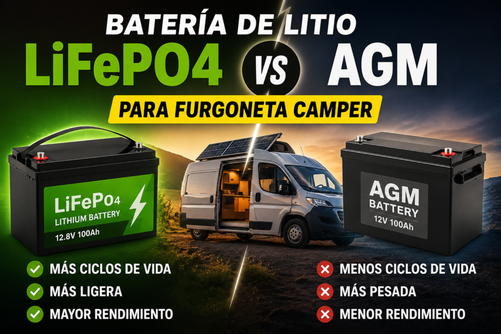 Batería de litio LiFePO4 vs AGM para furgoneta camper