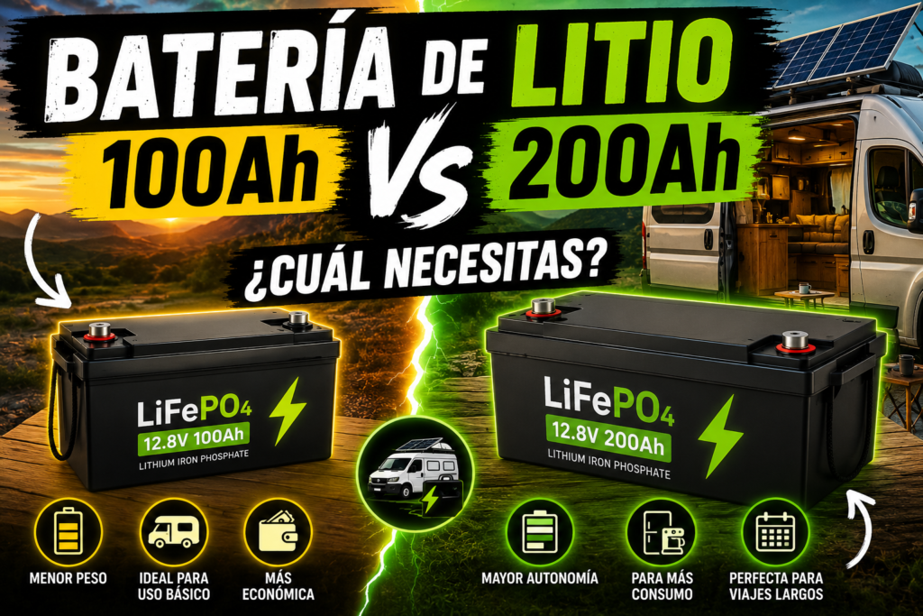Batería de litio 100Ah vs 200Ah: cuál necesitas
