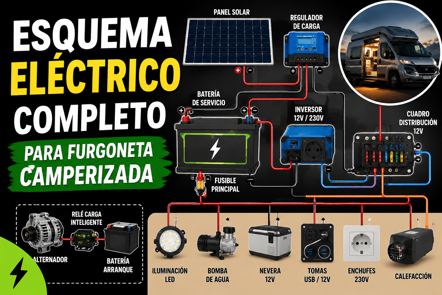 Esquema eléctrico completo para furgoneta camperizada